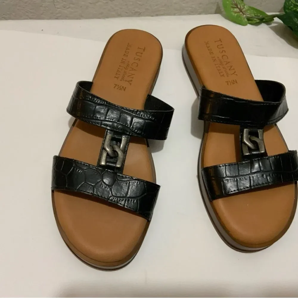 Tuscany by easy street slip on sandals black brown Size 7.5 N